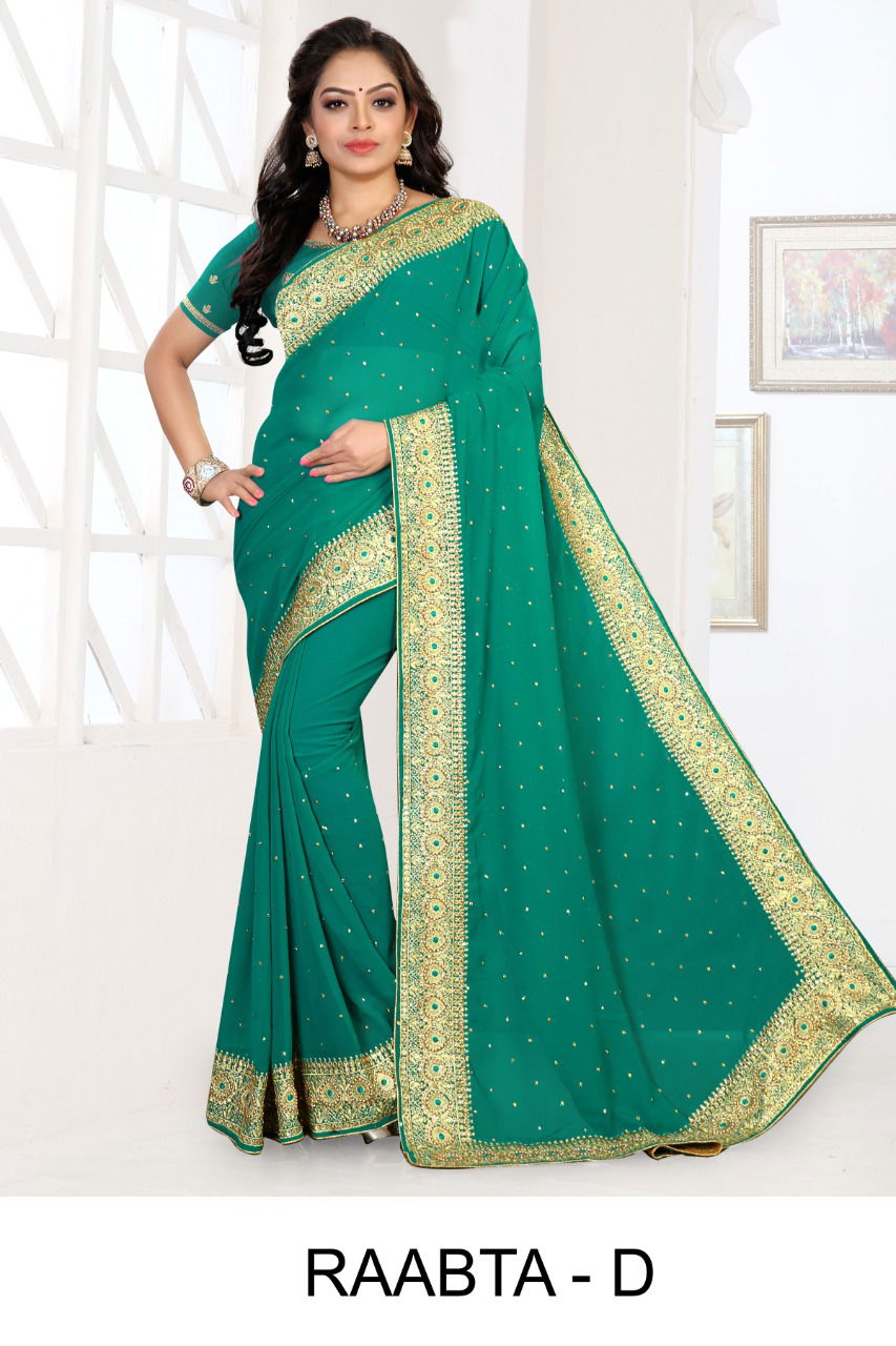 Ronisha Raabta  Latest Fancy Festive Wear Embroidery Work Heavy  Georgette Designer Saree Collection
